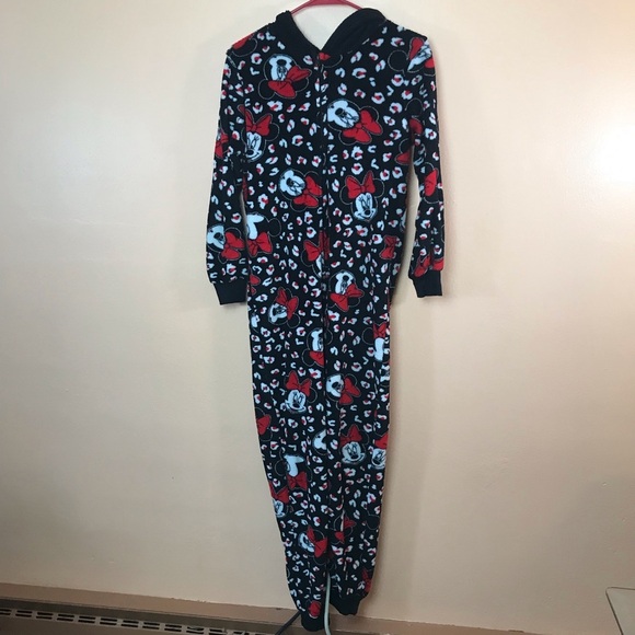 Minnie Mouse 1pc Zip Front Hooded Fleece Pajamas Women S Disney - Picture 7 of 9